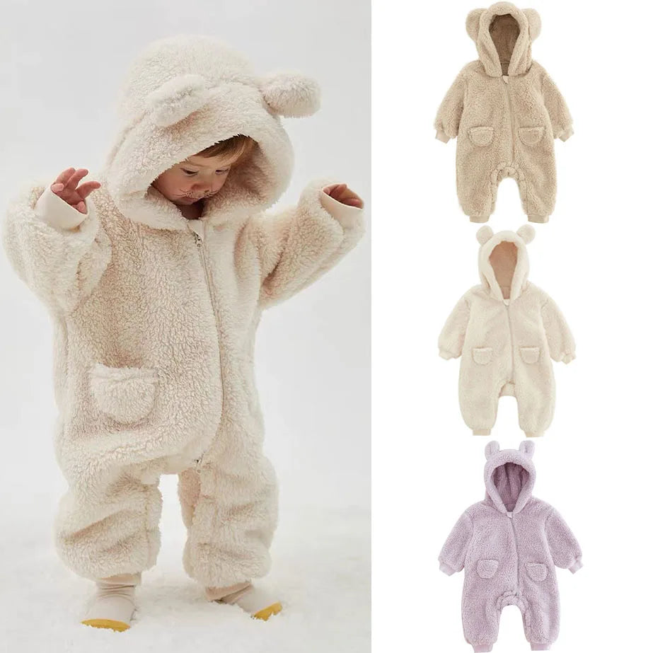 0-2Y Newborn Baby Rompers Spring Autumn Warm Fleece Baby Boys Costume Baby Girls Clothing Animal Overall Baby Outwear Jumpsuits