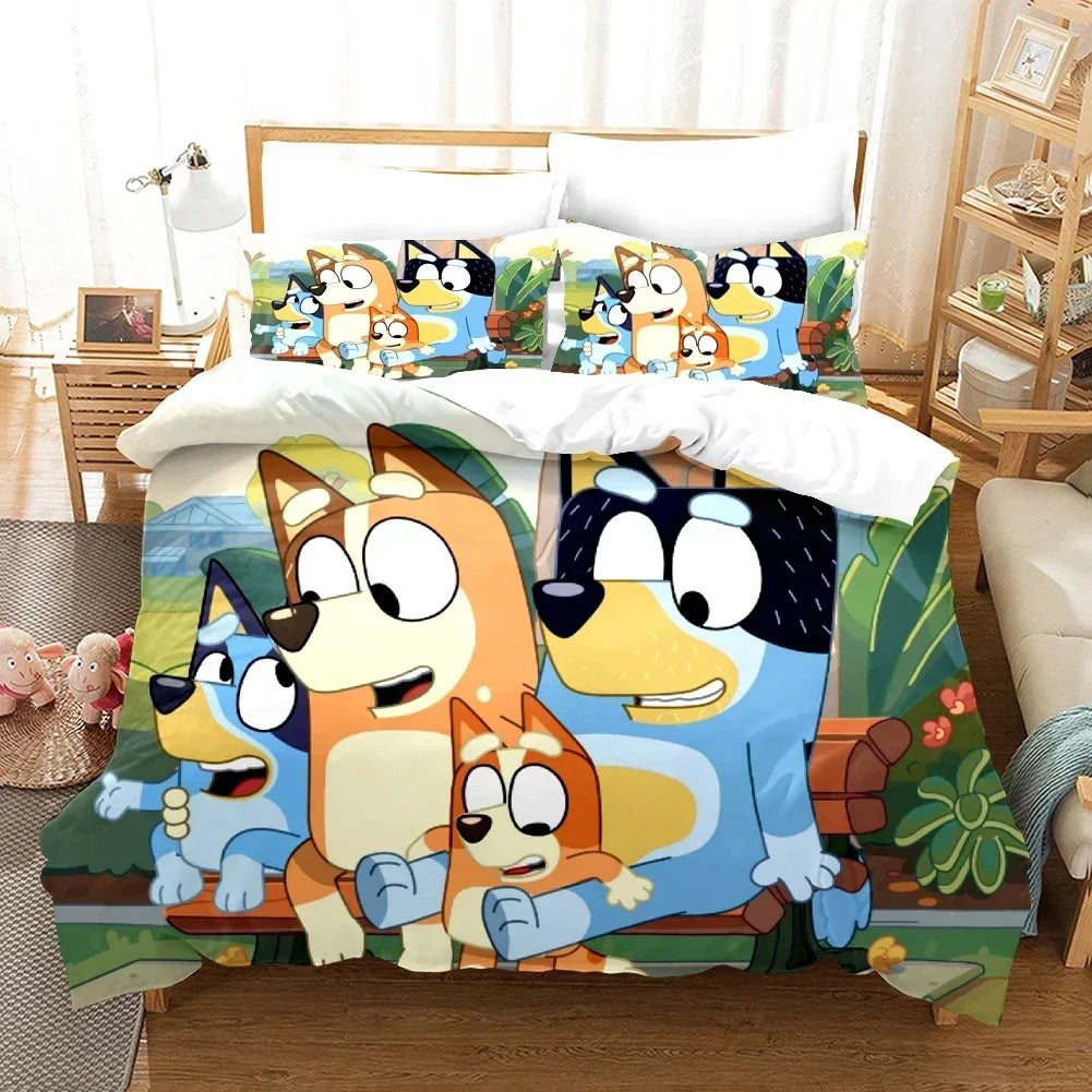 Bluey Kids Bedding Set Kawaii Cartoon Dog Duvet Cover Anime Bingo Pillowcase Kids Comfortable Bed Set Full Twin Queen King