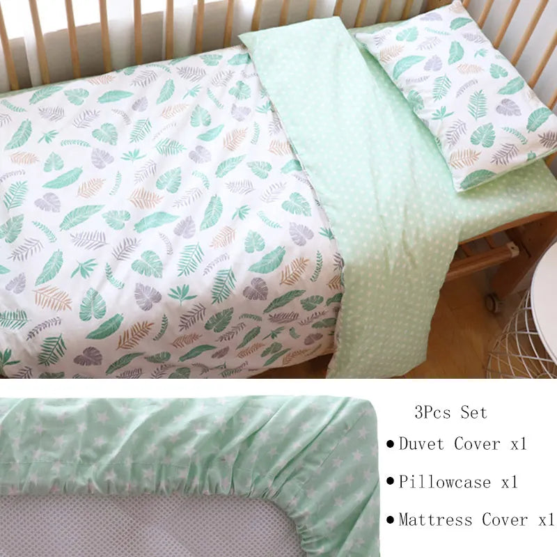 3 Pcs Baby Crib Bedding Set Cotton Bed Linens Boy Girl Cot kit Include Pillowcase Sheet Duvet Cover Children Room Decoration