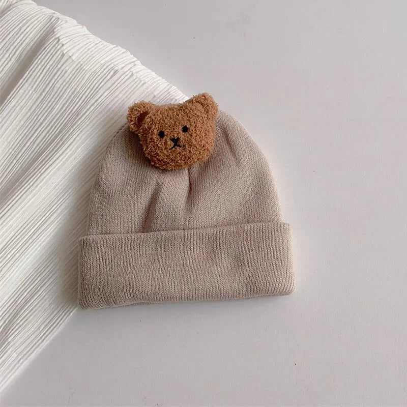 Cartoon Bear Baby Knitted Hat Autumn Winter Warm Newborn Infant Beanies for Boys Girls Soft Comfortable Toddler Kids Bonnet