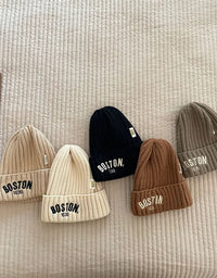 Autumn Winter Baby Embroidery Letter Knitting Caps Kid Boy Solid Warm Beanies Girl Children Fashion Casual Hat Infant Soft Caps
