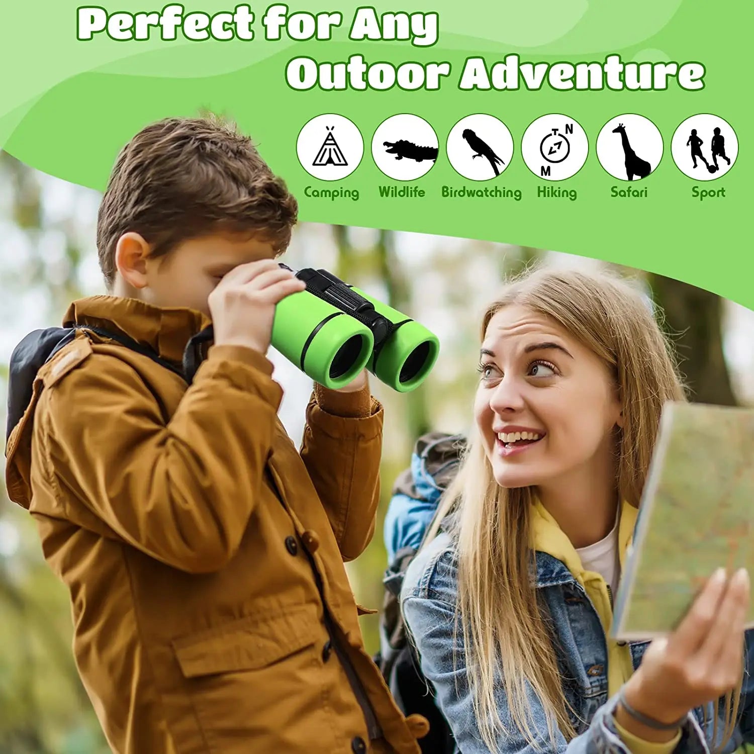 Kids Binoculars Set for Age 3-12 Years Boys Girls Hunting Folding Small Telescope Birthday Gifts Educational Camping Outdoor