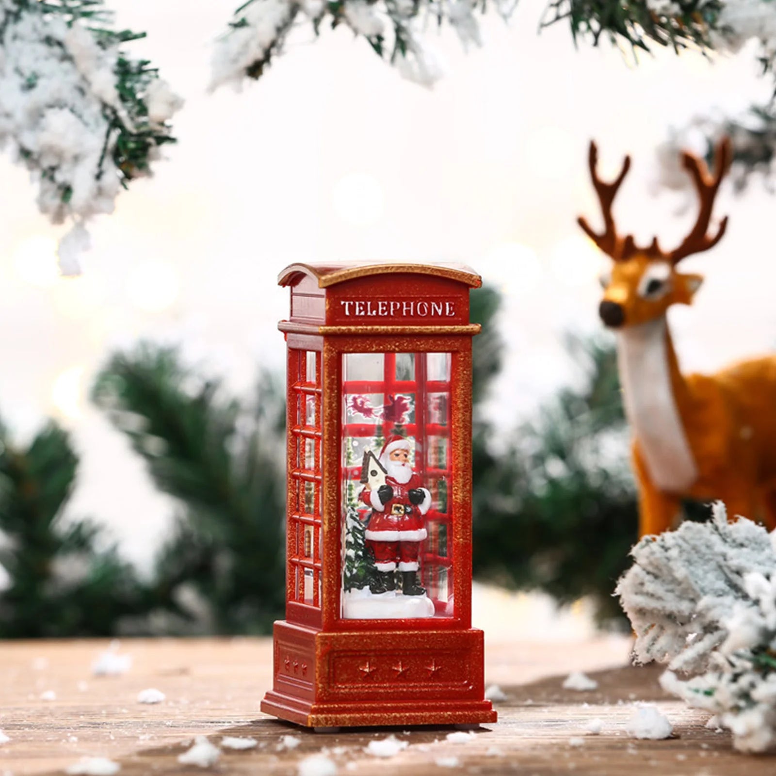 Christmas Decorations Snow Globe Lantern Telephone Booth Designed Christmas Luminous Ornament for Bar KTV Decoration Snow Globe