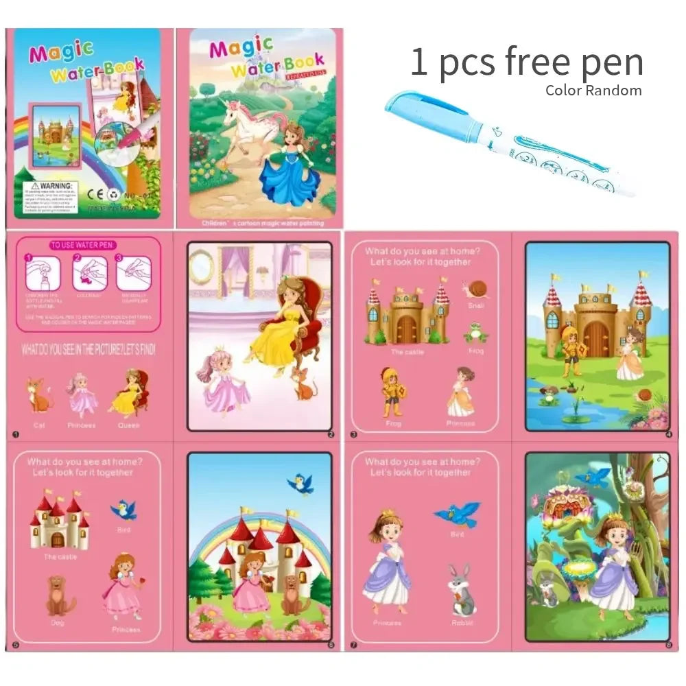 Magical Book Water Drawing Montessori Toys Reusable Coloring Book Early Education Toys Dinosaur Princess Ocean World Letters