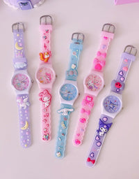 New Sanrio Silicone Watch Kawaii Cartoon Cinnamoroll Hello Kitty Melody Kuromi Quartz Watches Cute Anime Birthday Gifts for Kids
