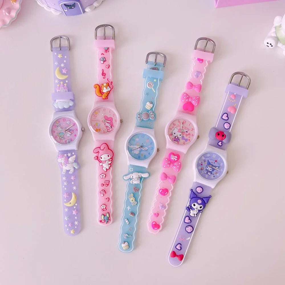 New Sanrio Silicone Watch Kawaii Cartoon Cinnamoroll Hello Kitty Melody Kuromi Quartz Watches Cute Anime Birthday Gifts for Kids