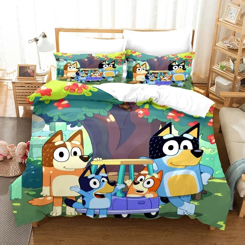 Bluey Kids Bedding Set Kawaii Cartoon Dog Duvet Cover Anime Bingo Pillowcase Kids Comfortable Bed Set Full Twin Queen King