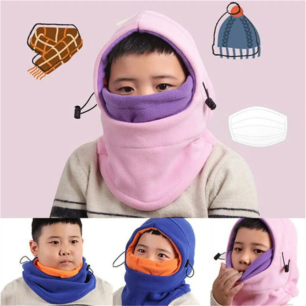 1pc Thermal Neck Warm Full Face Ski Mask Hood Cap Kids Winter Fleece Balaclava Hat Boys Girls Children Cap