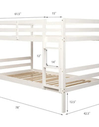 Twin Over Twin Bunk Beds, Wood Convertible Two Beds, Solid Rubberwood Bunk Bed with Built-in Ladder and Safety Rails, Beds
