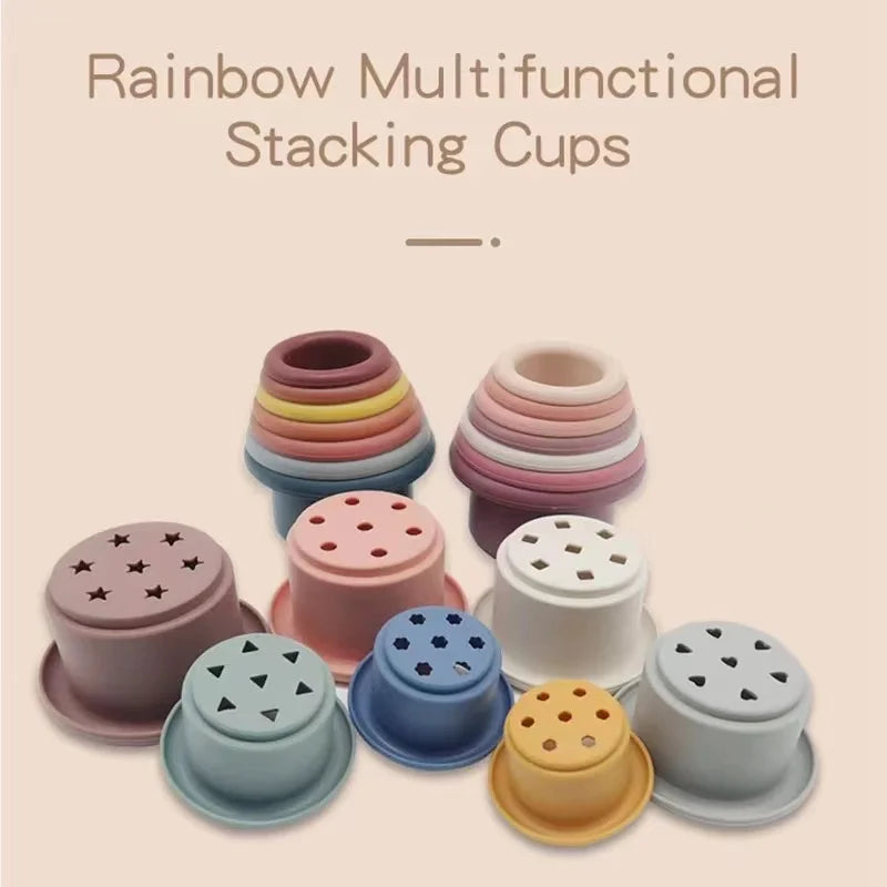 Siliconen Bouwsteen Baby Baby Stacking Cup Toys Early Educational Baby Bath Toys Stack Tower Gift 0 12 Months Boy Montessori Toy