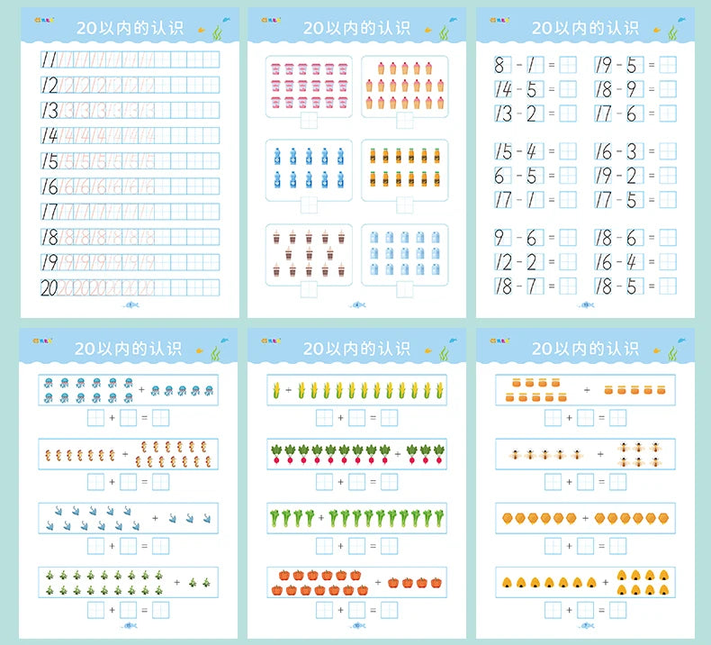 Kids Learning Math Early Education Exercise Questions Within 20 Workbook Handwritten Arithmetic Exercise Books 40 Pages