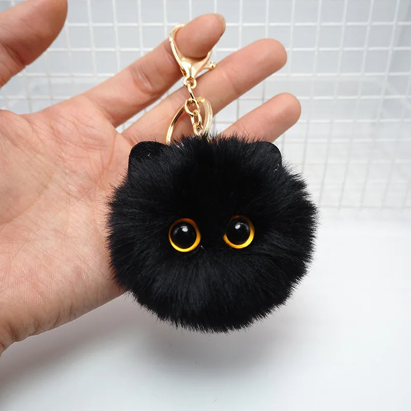 Black Plush Cat Keychain for Women Soft Faux Fur Ball Kitten Keyring Bag Pendant Car Key Chain Girl Kids Couple Gift