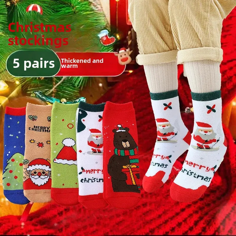 Winter Kids Socks Thickened Knitwear Christmas Special Edition Boys Girls Baby Cute Cartoon Design Thickened Warm Socks