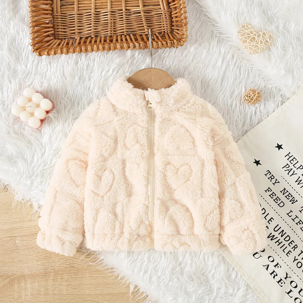 Autumn And Winter Girls' Outerwear Cute Fur Coat Jacket Sweet Solid Color Warm Baby Girl Clothing