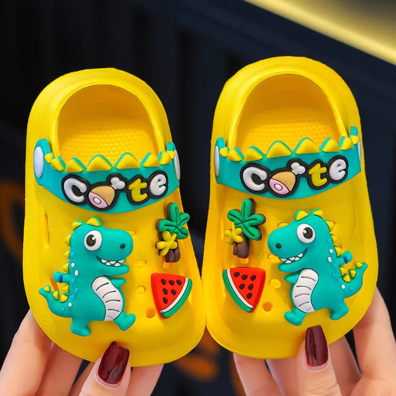 Summer Childrens Slippers Hole Kids Sandals Soft Anti-Skid Cartoon Dinosaur DIY Design Indoor Anti-Slip Boys Girls Beach Shoes