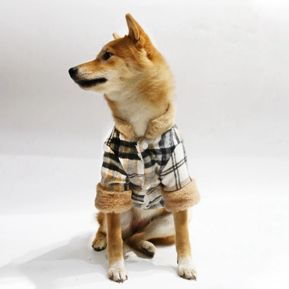 Winter Pet Jacket Clothes Grid Warm Small Dogs Clothing With Fur Collar Cotton Pet Outfits French Bulldog Coat Vest Chihuahua