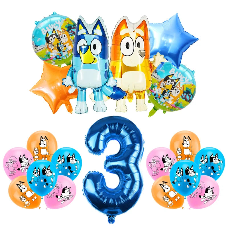 Blueies Birthday Party Decoration Foil Latex Balloon For Kids Event Supplies Blue Dog Disposable Tableware Banner Backdrop