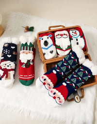 Winter Kids Cartoon Christmas Socks Boys Girls Thicken Cotton Warm Floor Children Sock Non-Slip Thermal Cute Family Socks
