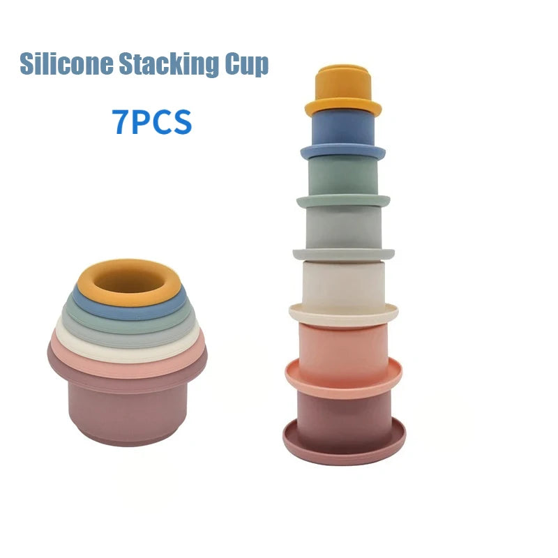 Siliconen Bouwsteen Baby Baby Stacking Cup Toys Early Educational Baby Bath Toys Stack Tower Gift 0 12 Months Boy Montessori Toy