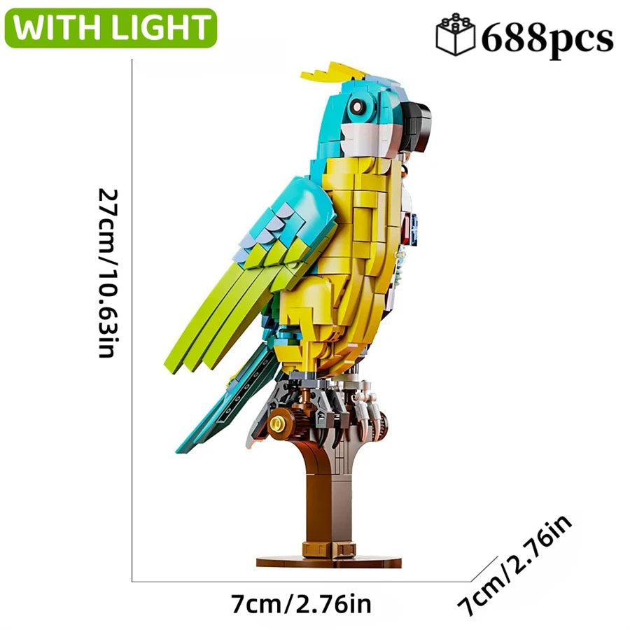 Mechanical Shark Building Set, Sea Life Crocodile Parrot Mantis Frog Manta Ray Building Blocks Light, Animal Toys Gift for Kid