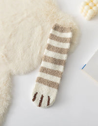 Autumn Winter Coral Velvet Socks Cute Cat Claw Socks For Women Children Girls Middle Tube Thickened Sleep Socks Home Floor Socks
