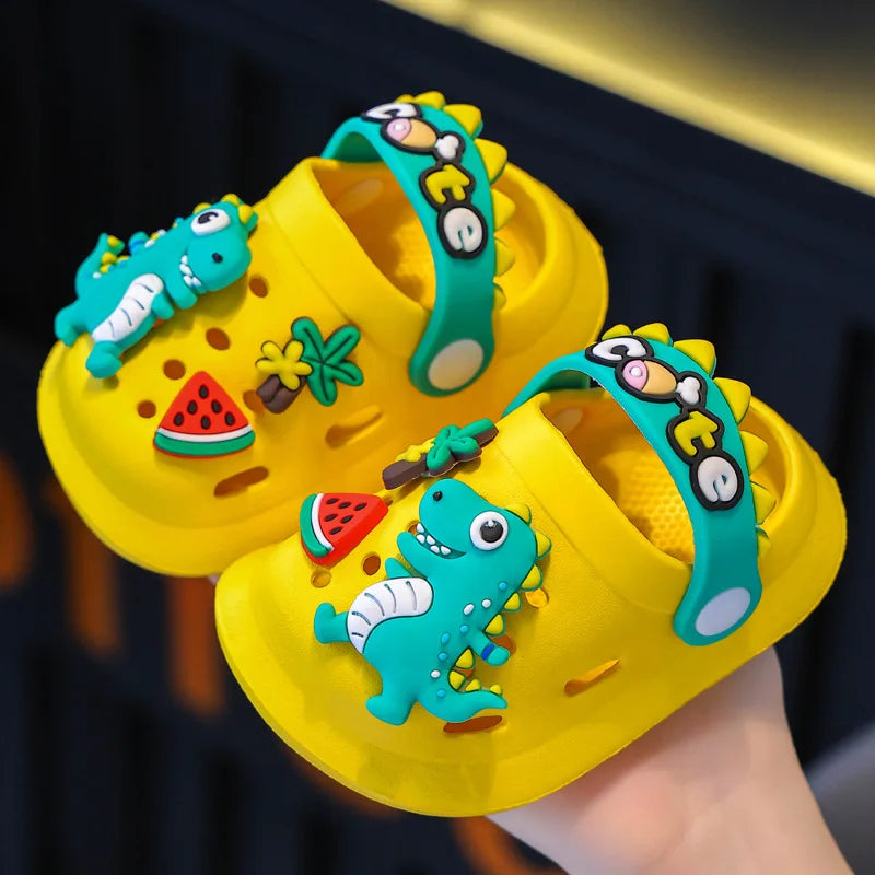 Summer Childrens Slippers Hole Kids Sandals Soft Anti-Skid Cartoon Dinosaur DIY Design Indoor Anti-Slip Boys Girls Beach Shoes