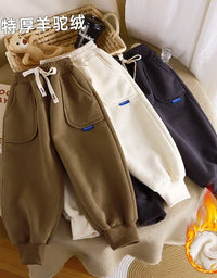 New Boys 2-12Y Winter Thick Sweatpants For Girls  Casual Pants Boy Student Loose Sports Pants Baby Pockets Kids Trousers
