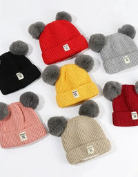 Winter Children Warm Baby Knitted Hats with Pom Pom Kids Knit Beanie Hats Solid Color Children's Hat for Boys Girls Accessories
