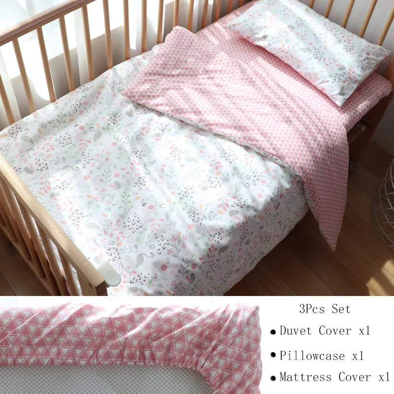 3 Pcs Baby Crib Bedding Set Cotton Bed Linens Boy Girl Cot kit Include Pillowcase Sheet Duvet Cover Children Room Decoration