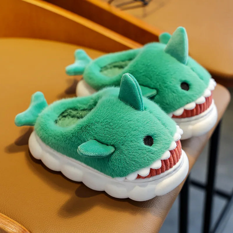 Children's Cotton Slippers for Boys and Girls Cute Cartoon Shark Slippers Autumn and Winter Home Indoor Baby Thick-soled Slip...