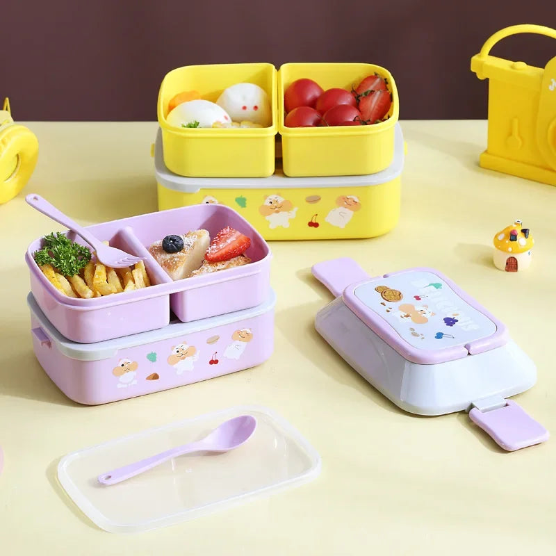 Cute Portable Lunch Box for Girls School Kids Plastic Picnic Bento Box Microwave Food Box with Compartments Storage Containers