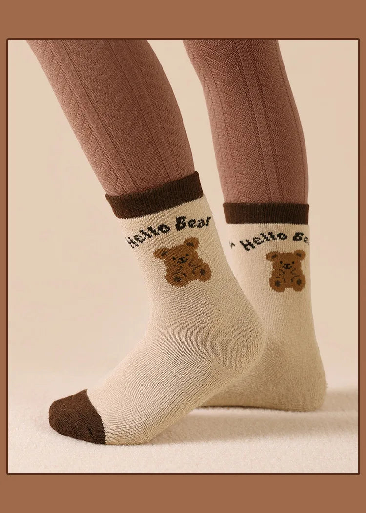 5 Pairs Baby Socks Winter Socks Thick Thermal Warm Socks Kids Cartoon Bear Cotton Socks For Boys Infant Snow Boot Calf Sock