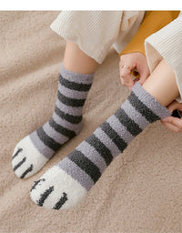 Autumn Winter Coral Velvet Socks Cute Cat Claw Socks For Women Children Girls Middle Tube Thickened Sleep Socks Home Floor Socks
