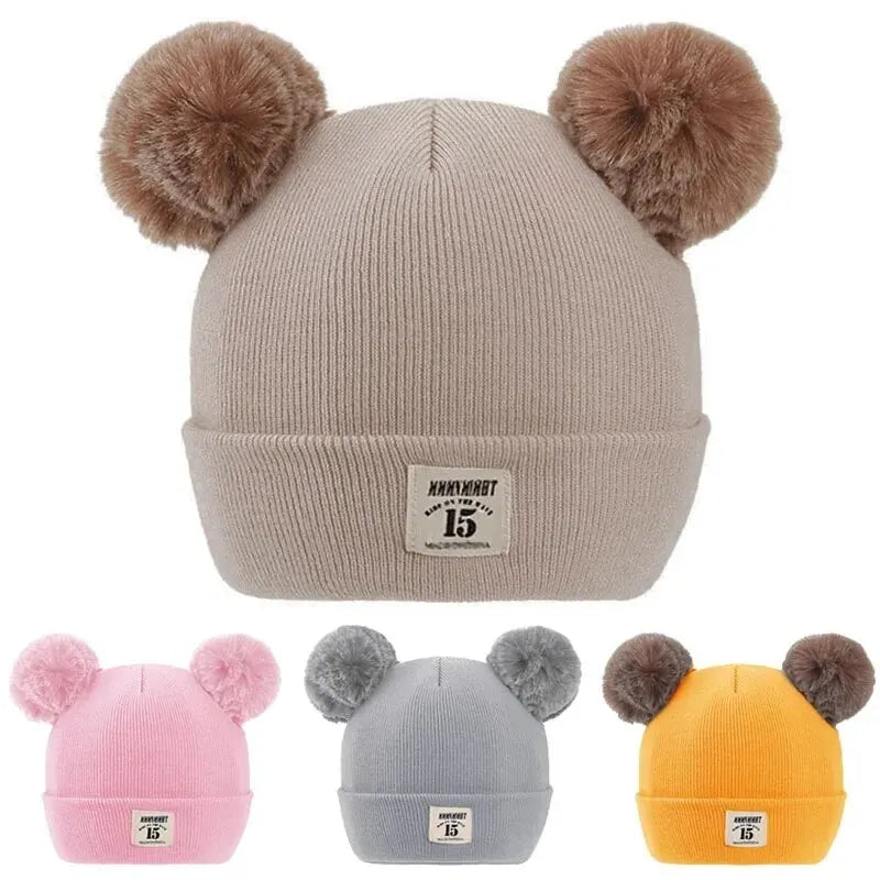 Winter Children Warm Baby Knitted Hats with Pom Pom Kids Knit Beanie Hats Solid Color Children's Hat for Boys Girls Accessories