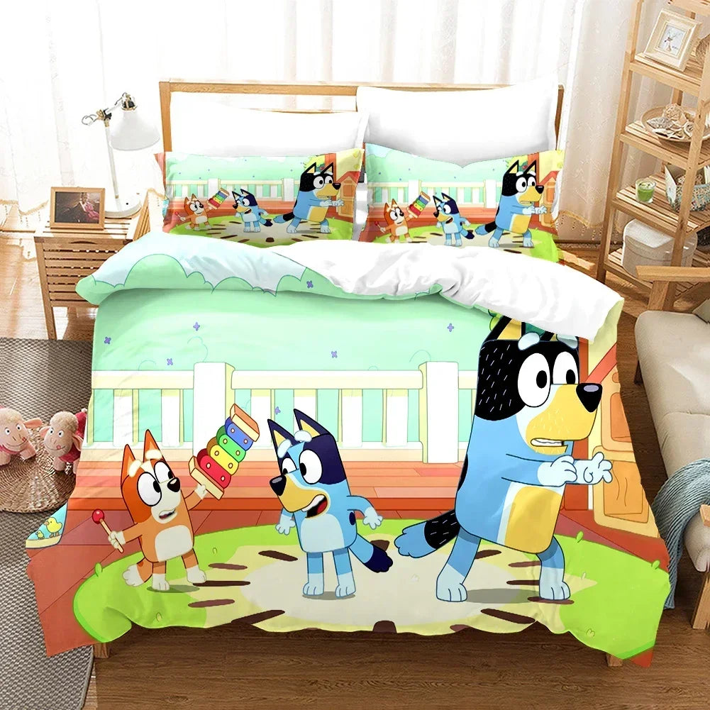 Bluey Kids Bedding Set Kawaii Cartoon Dog Duvet Cover Anime Bingo Pillowcase Kids Comfortable Bed Set Full Twin Queen King