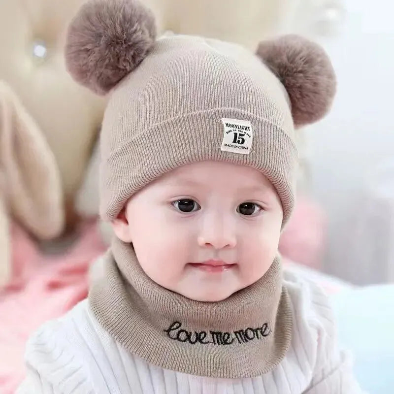 Winter Children Warm Baby Knitted Hats with Pom Pom Kids Knit Beanie Hats Solid Color Children's Hat for Boys Girls Accessories