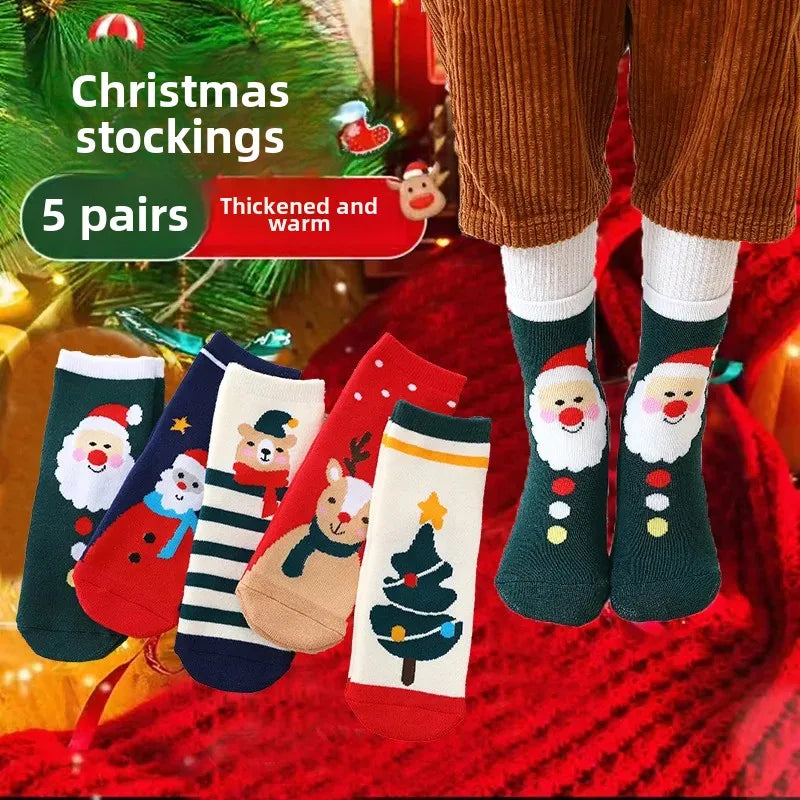 Winter Kids Socks Thickened Knitwear Christmas Special Edition Boys Girls Baby Cute Cartoon Design Thickened Warm Socks