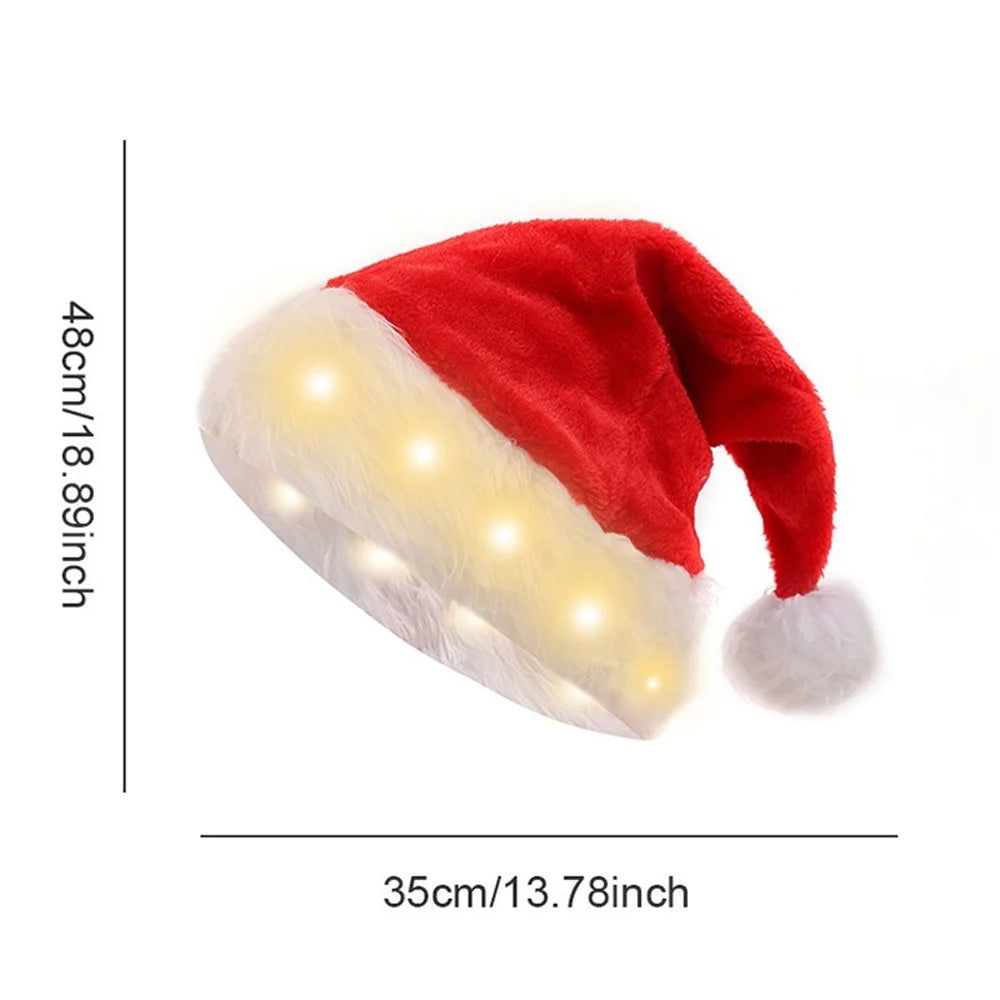 Funny LED Light Up Christmas Hat Plush Santa Hats with Bright Lights New Year Festive Holiday Party Supplies for Adults Kids