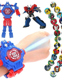 Disney Spiderman 24 Projection Patterns Children Watches for Boy Deformation Robot Projection Electronic Clock Kids Christmas
