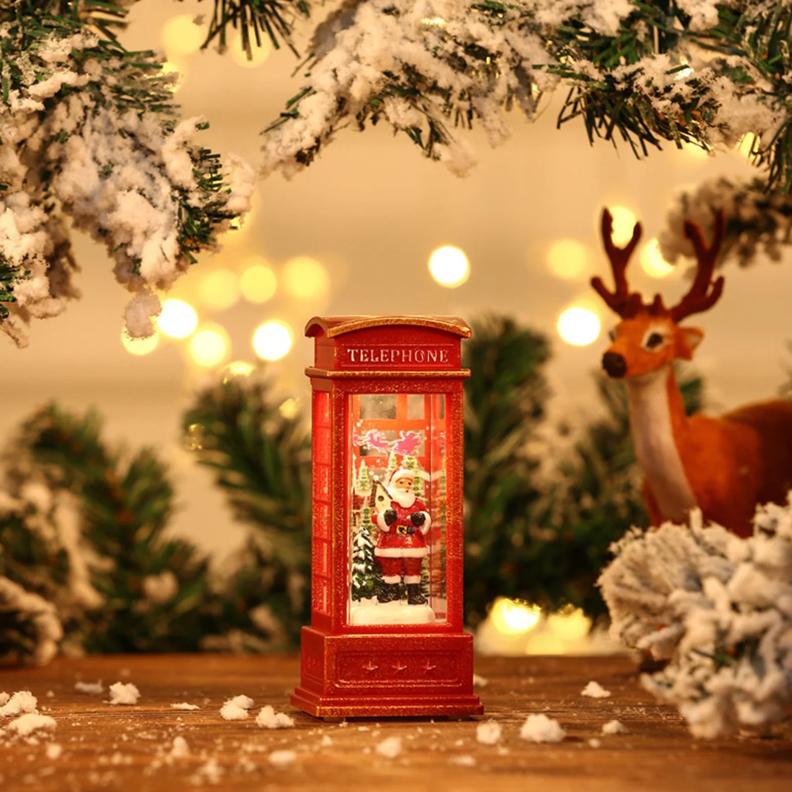 Christmas Decorations Snow Globe Lantern Telephone Booth Designed Christmas Luminous Ornament for Bar KTV Decoration Snow Globe