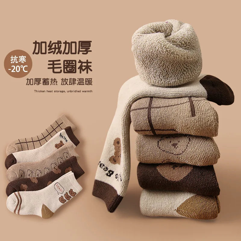 5 Pairs Baby Socks Winter Socks Thick Thermal Warm Socks Kids Cartoon Bear Cotton Socks For Boys Infant Snow Boot Calf Sock