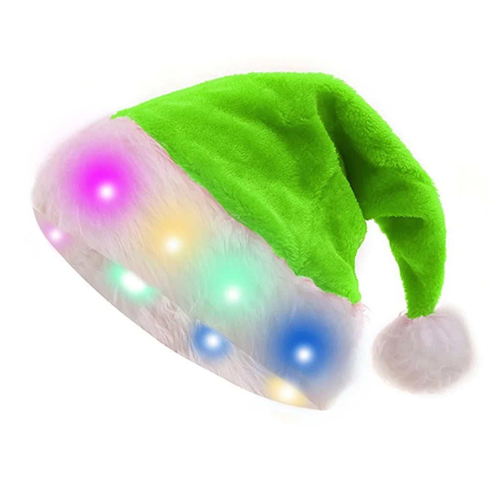 Funny LED Light Up Christmas Hat Plush Santa Hats with Bright Lights New Year Festive Holiday Party Supplies for Adults Kids