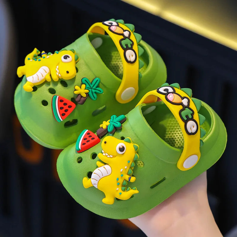 Summer Childrens Slippers Hole Kids Sandals Soft Anti-Skid Cartoon Dinosaur DIY Design Indoor Anti-Slip Boys Girls Beach Shoes