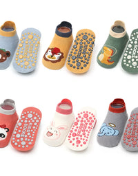 6 Pairs Kids Cotton Socks Cute Cartoon Animal Pattern Comfy Breathable Baby Non-slip Floor Socks
