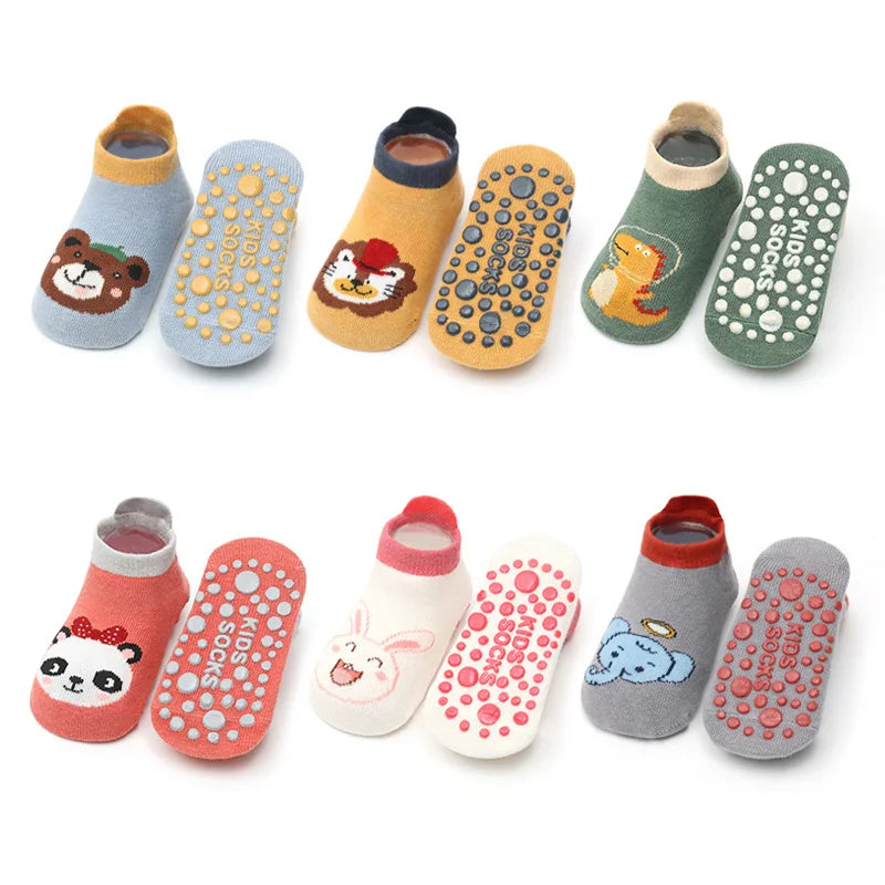 6 Pairs Kids Cotton Socks Cute Cartoon Animal Pattern Comfy Breathable Baby Non-slip Floor Socks