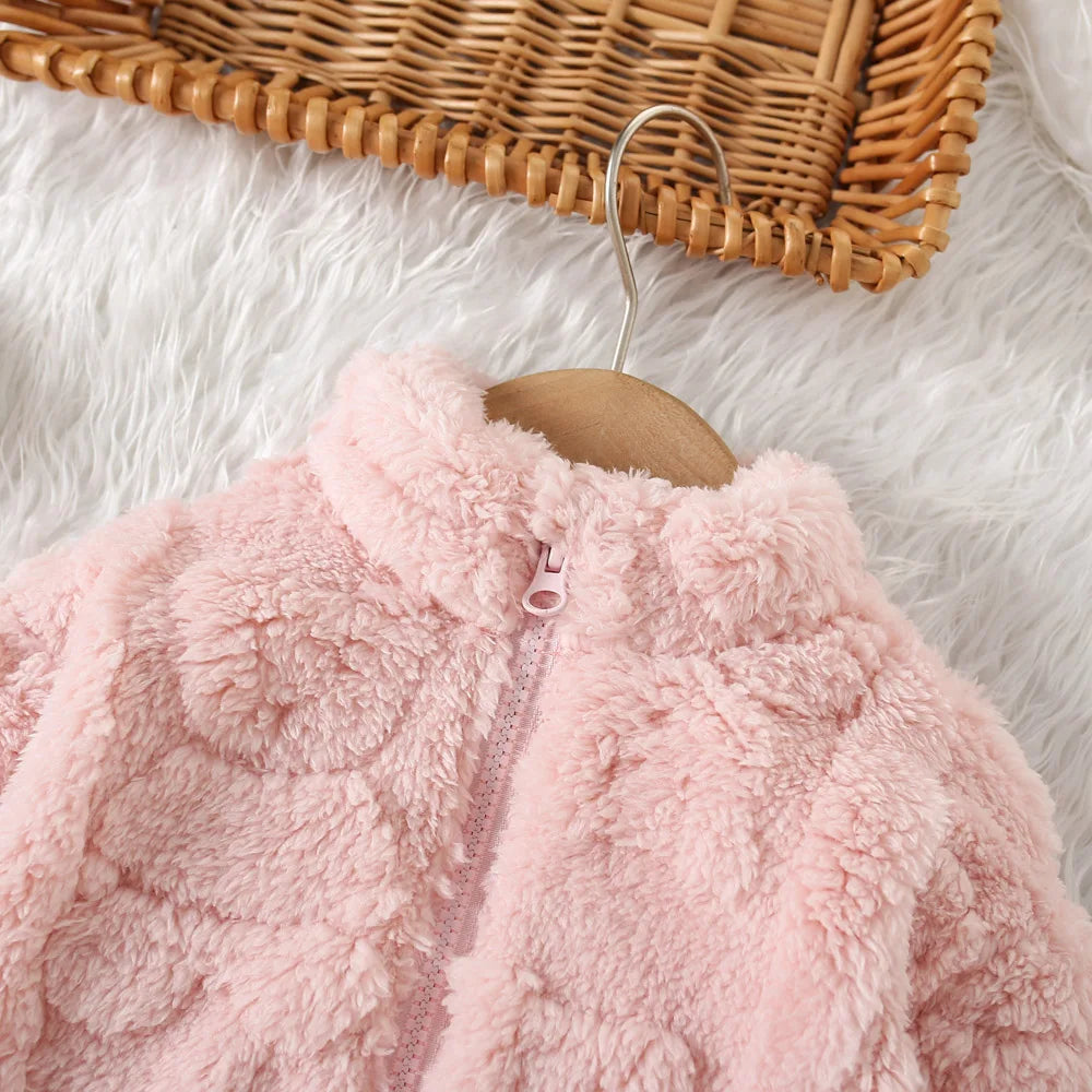 Autumn And Winter Girls' Outerwear Cute Fur Coat Jacket Sweet Solid Color Warm Baby Girl Clothing