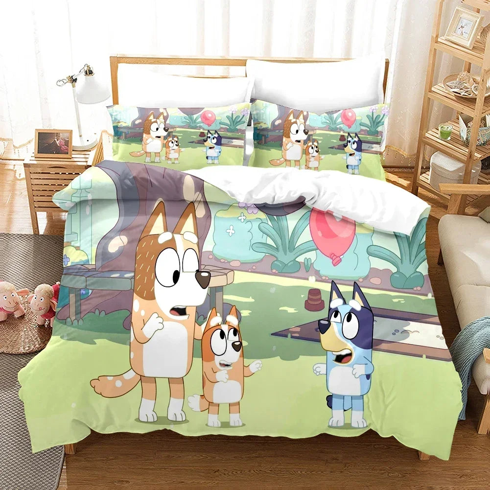 Bluey Kids Bedding Set Kawaii Cartoon Dog Duvet Cover Anime Bingo Pillowcase Kids Comfortable Bed Set Full Twin Queen King