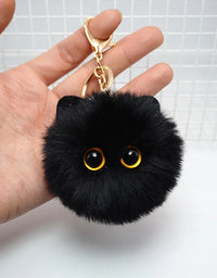 Black Plush Cat Keychain for Women Soft Faux Fur Ball Kitten Keyring Bag Pendant Car Key Chain Girl Kids Couple Gift
