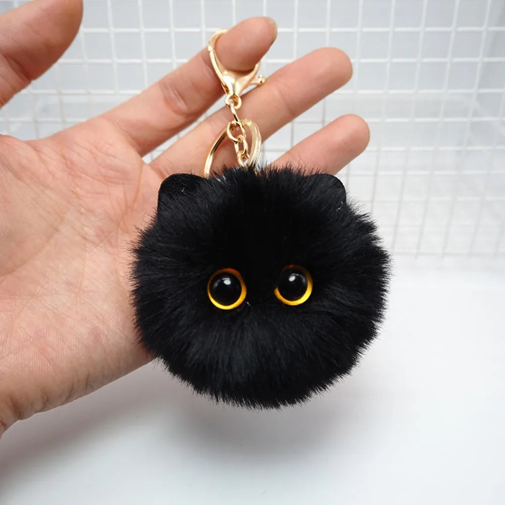 Black Plush Cat Keychain for Women Soft Faux Fur Ball Kitten Keyring Bag Pendant Car Key Chain Girl Kids Couple Gift