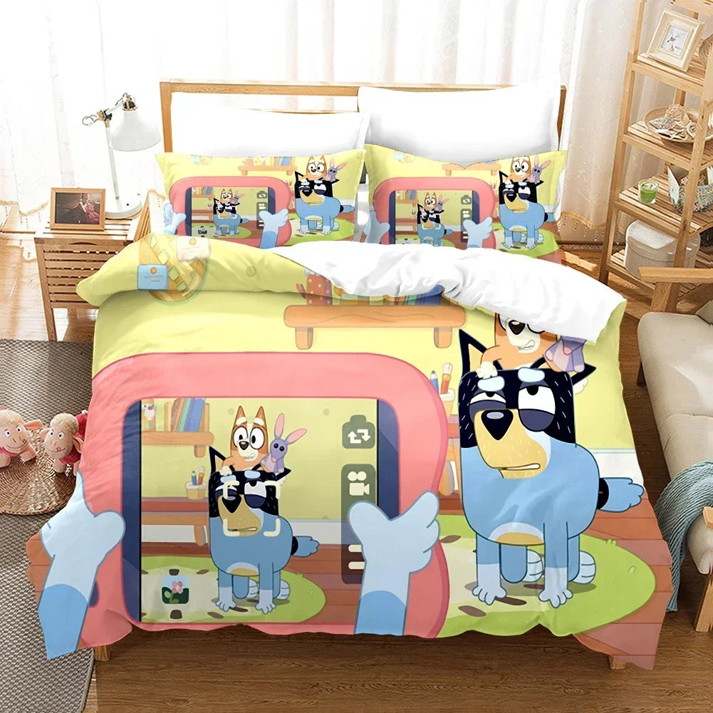 Bluey Kids Bedding Set Kawaii Cartoon Dog Duvet Cover Anime Bingo Pillowcase Kids Comfortable Bed Set Full Twin Queen King